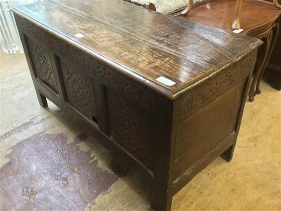 Carved oak panelled coffer